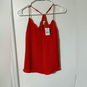 J Crew Red scalloped cami top size 00 new with tags women
